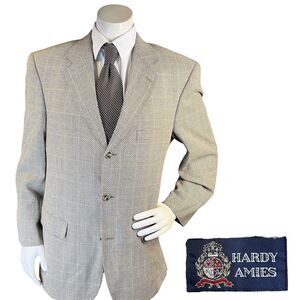 Hardy Amies Blazer Men 42R Windowpane Houndstooth Silk Wool Sport Coat Jacket